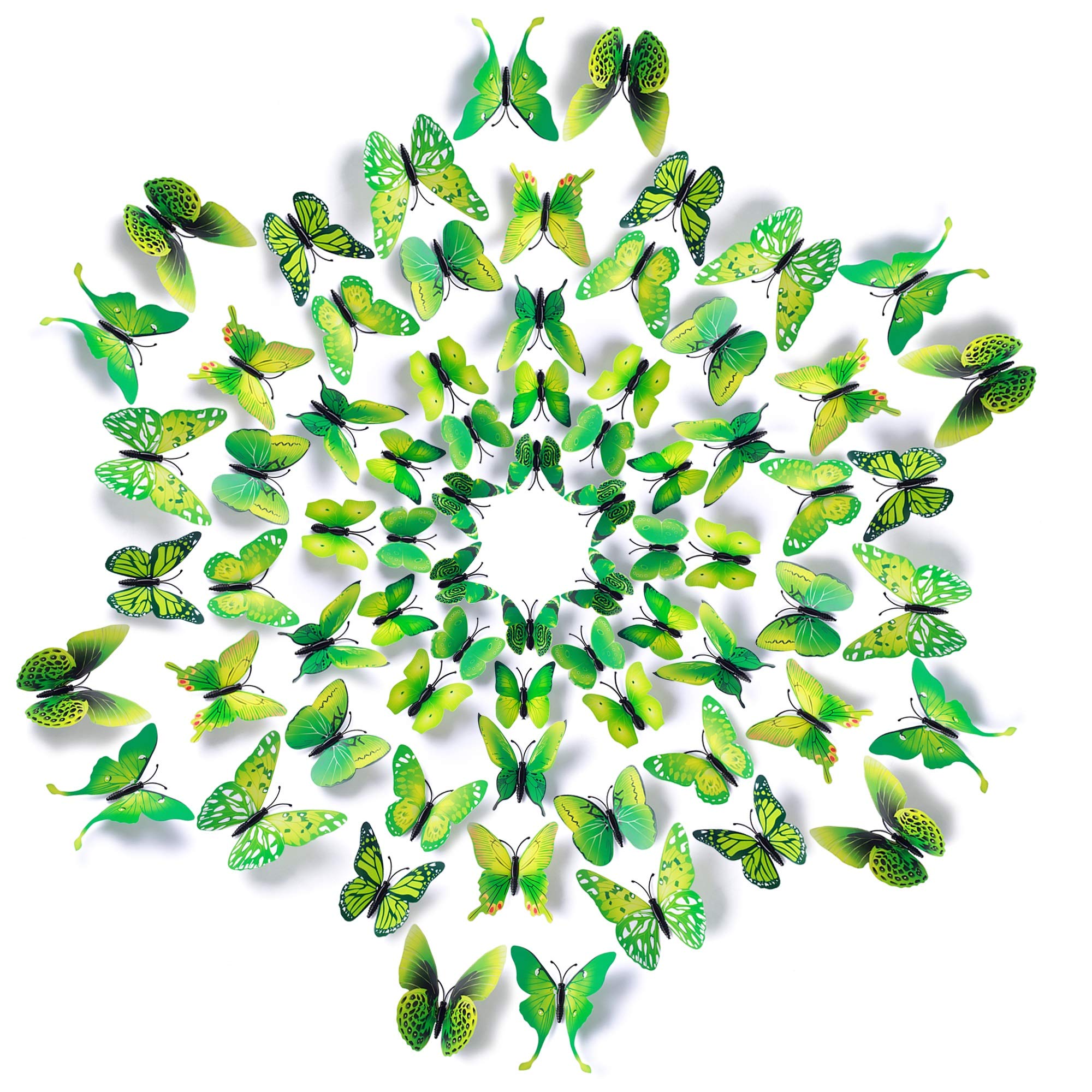 Amaonm® 60 Pcs 5 Packages Beautiful 3D Butterfly Wall Decals Removable DIY Home Decorations Art Decor Wall Stickers & Murals for Babys Bedroom Tv Background Living Room (Green)