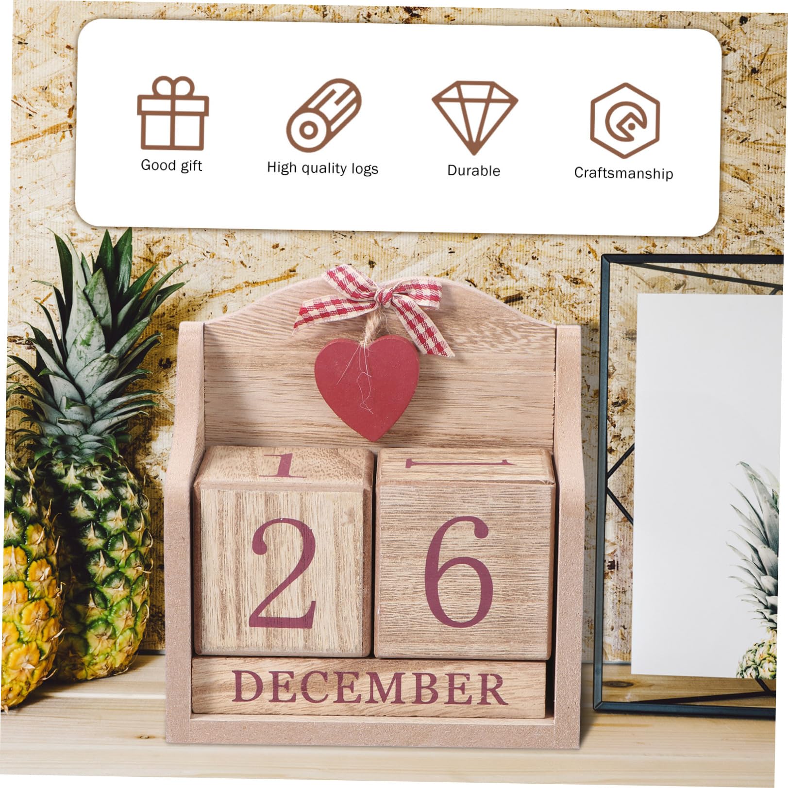 SECFOU Calendario Manuale in Legno dal Design Retrò Cambio Manuale della Data, Decorazione da Tavolo per Casa e Artigianato Creativo