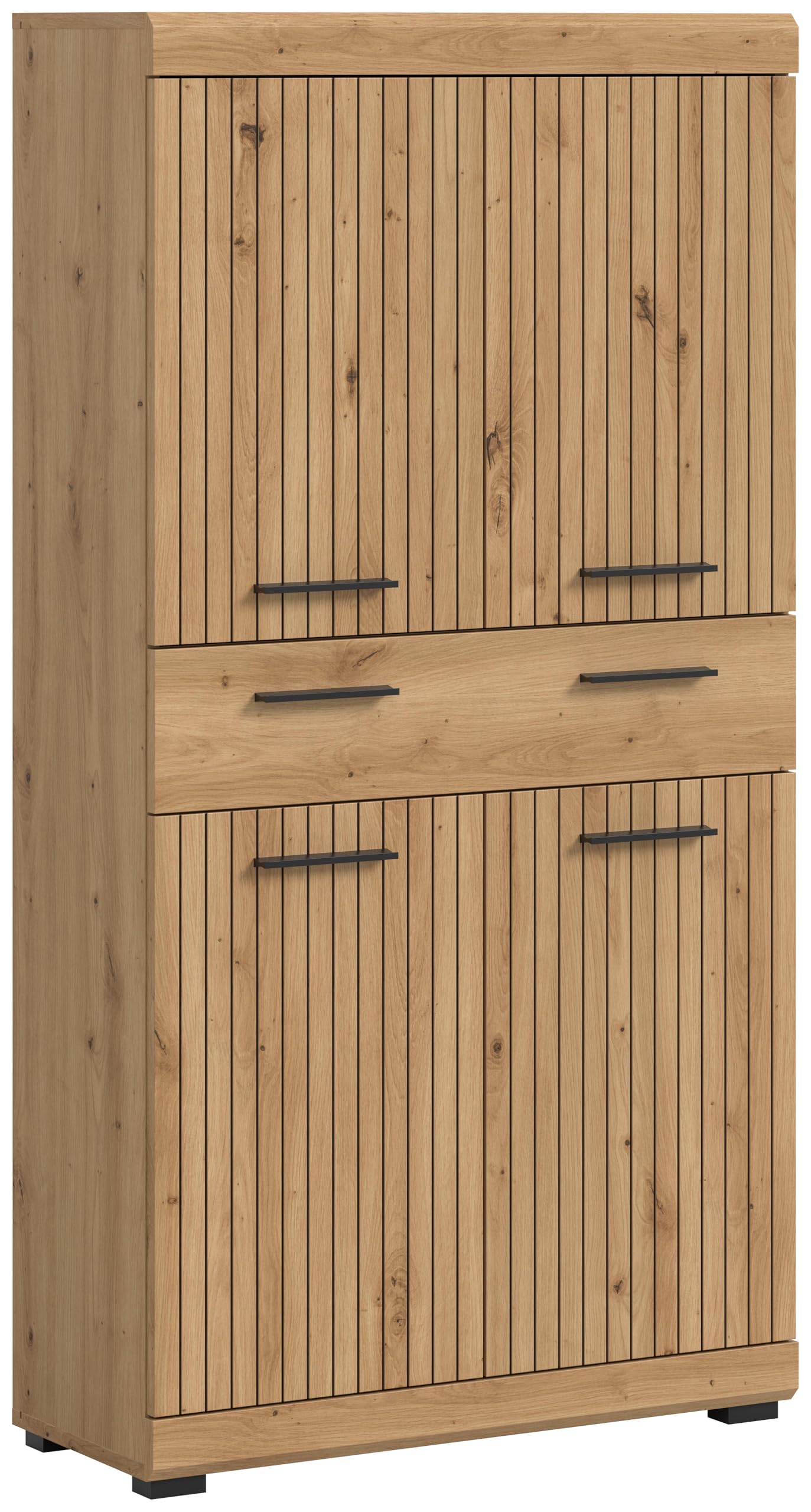 xonox.home – Midischrank Scout 74x141x31 cm in Artisan & Schwarz – Mittelhoher Badschrank mit 4 Türen & 1 Schubkasten –eschlossene Fächer bieten optimalen Platz für Ihre tägliche Routine im Bad