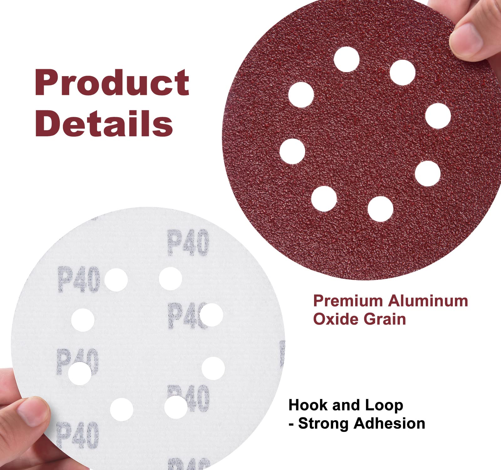 S SATC 150 discos de lija de óxido de aluminio de 5 pulgadas y 8 agujeros para carpintería, adhesivo de gancho y bucle para lijadora orbital aleatoria, grano 40