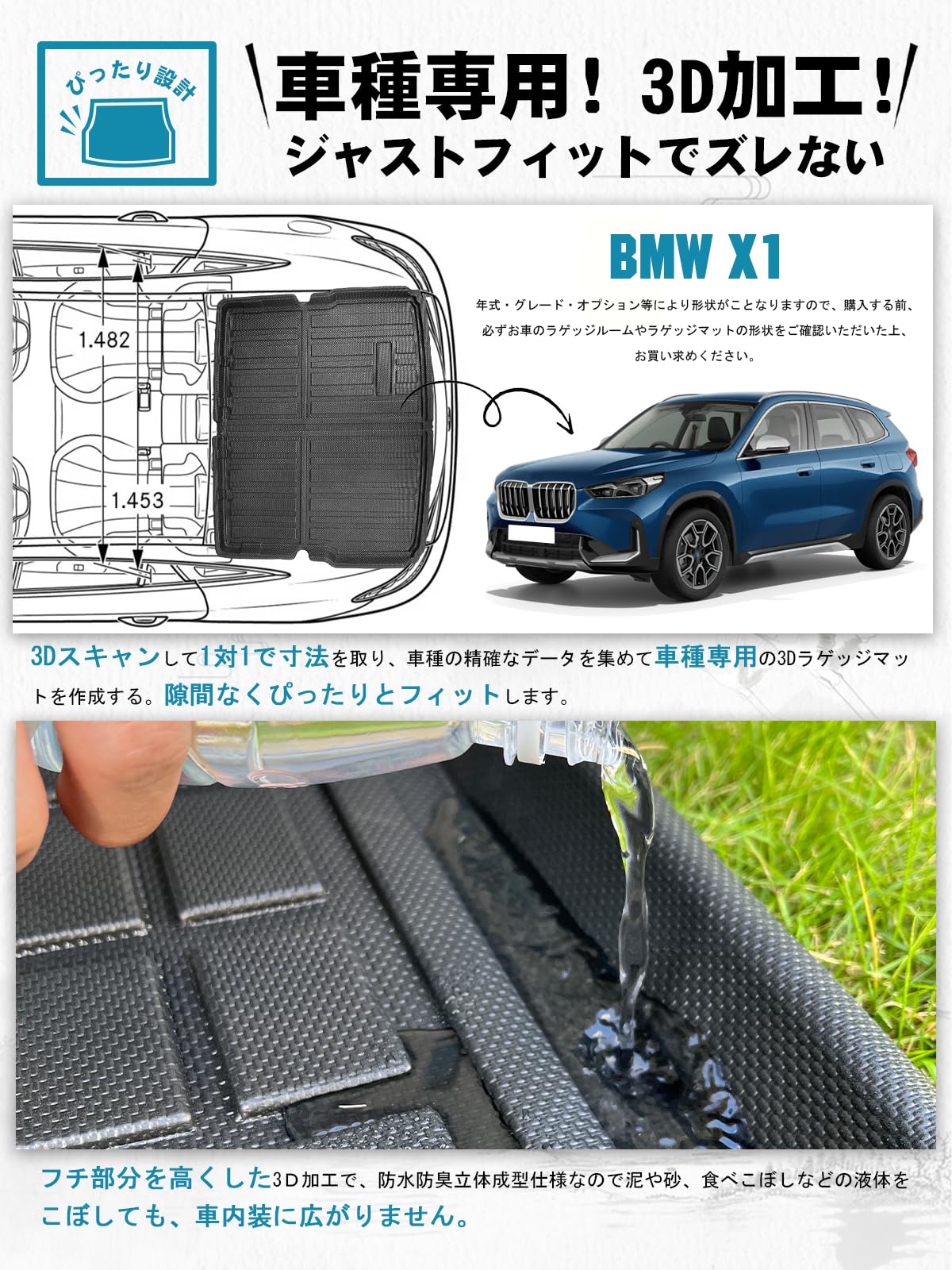 BMW X1 U11現行モデル Mインテリアトリムセット　割れあり ☆セール対象☆ BMW X1 U11 ロングラゲッジマット ラバー製 ゴム