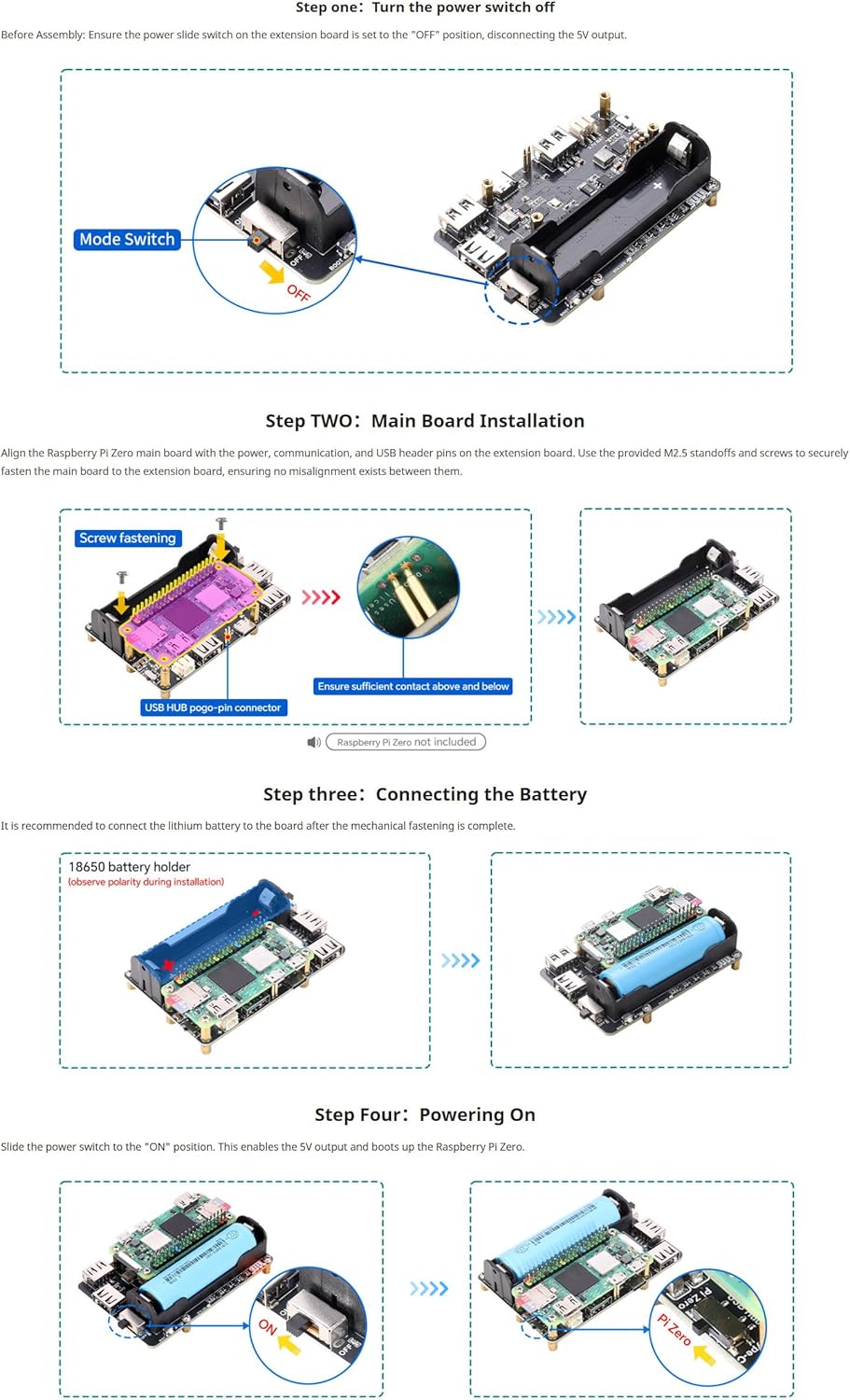 Pi Zero UPS HUB HAT for Raspberry Pi Zero Series, 3-Port USB 2.0 Expansion Board with Power Backup, 18650 Ba-ttery Holder, Smart Charge & Discharge Management
