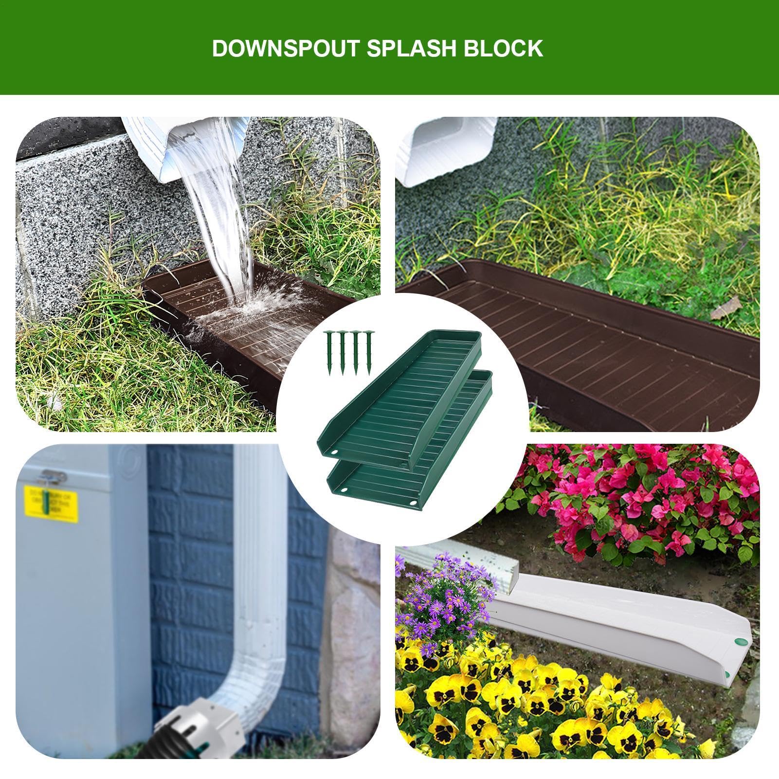 Gutter Splash Guard - downspout splash block,Water Drainage Diverter Down Spout Extender | 2pcs Gutter Drain Diverter to Prevent Soil Erosion for House Foundation Ground Protection