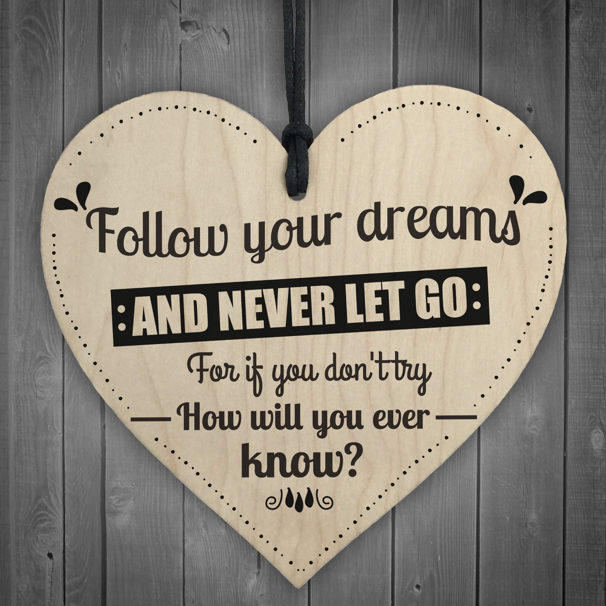 Red Ocean Follow Your Dreams Inspirational Motivational Wooden Hanging Heart Sign Friendship Gift Quote