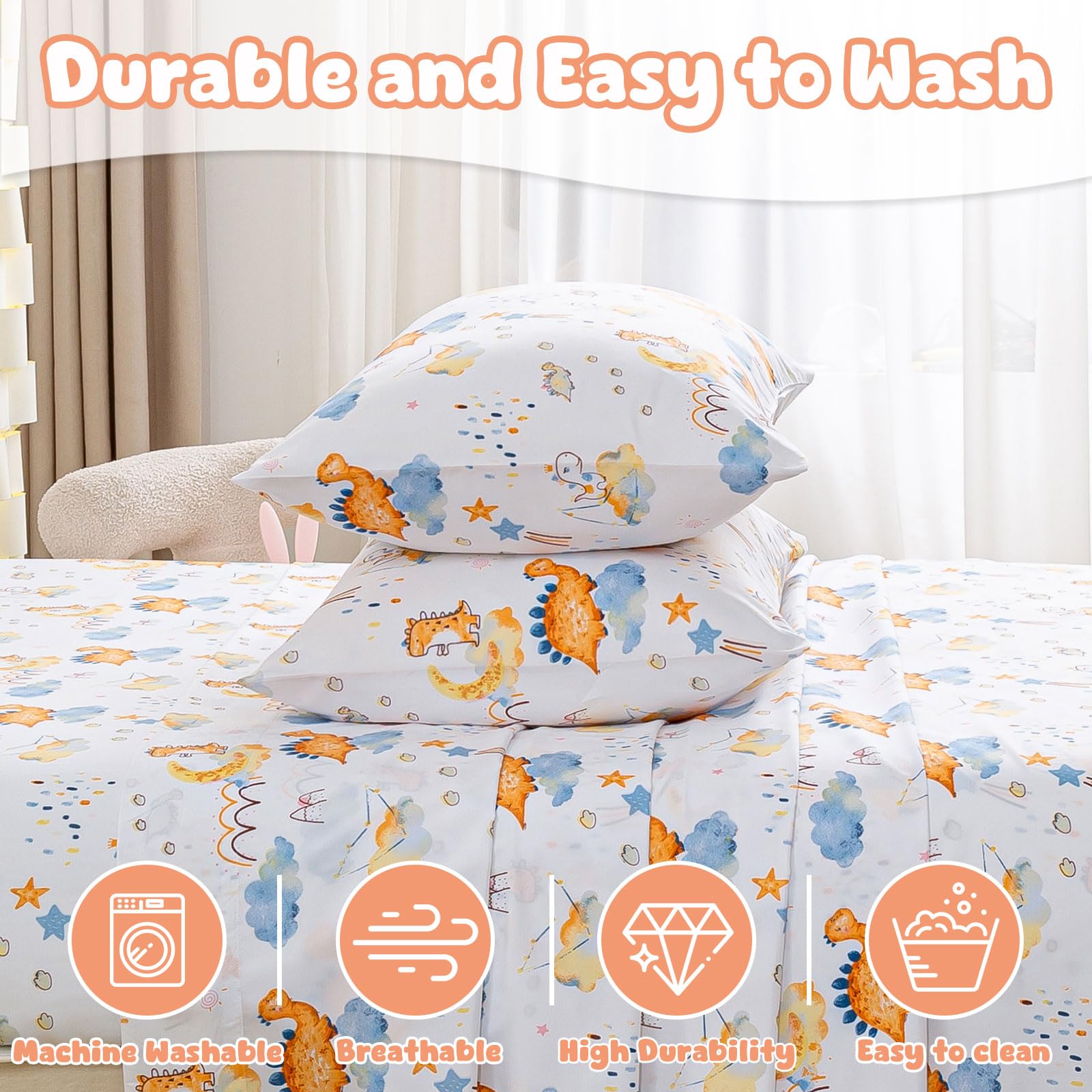 LONAVA Juego de sábanas para niños de tamaño individual, 3 piezas, sin arrugas, juego de sábanas y fundas de almohada Oeko-TEX, microfibra suave y sedosa, transpirable y elástico, bolsillos de 15