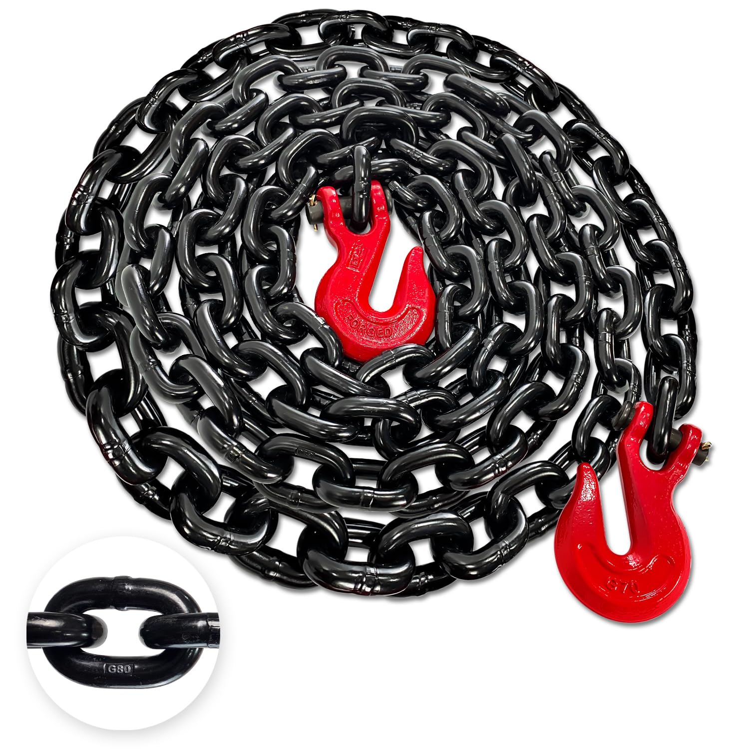 YATOINTO G80 Transport-Binderkette, 1,27 cm x 4,8 m, mit roten Gabelkopf-Haltegriffhaken und Elektrophorese-Oberfläche, 5,4 kg sichere Arbeitslast, Loggingkette für Transport, Abschleppen und