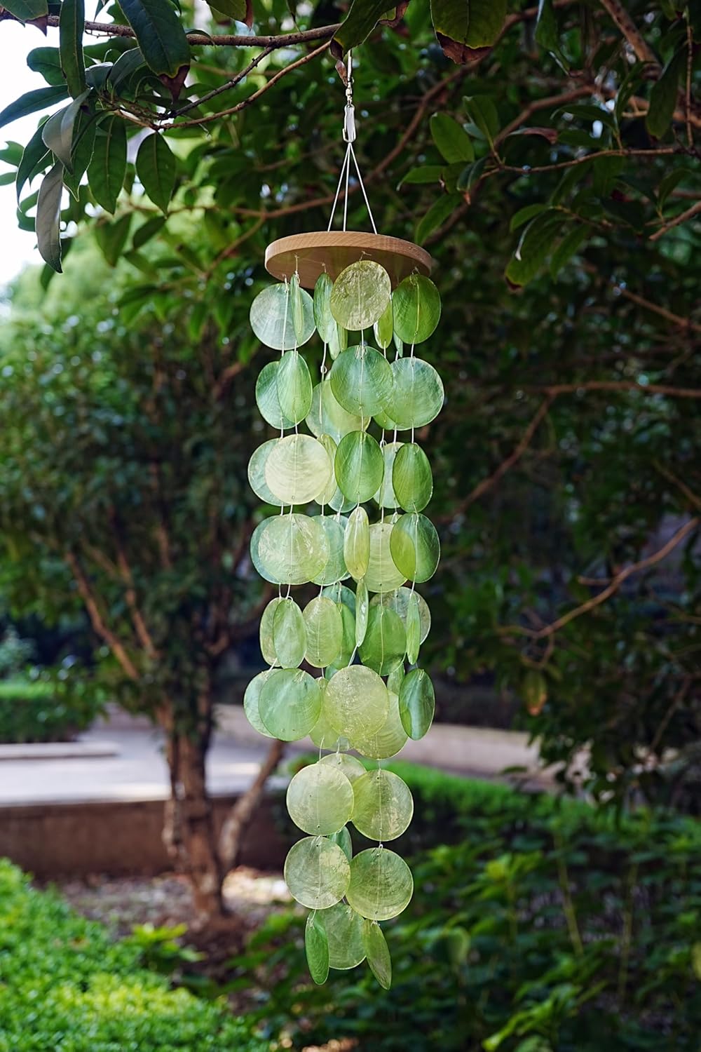 Capiz Shell Wind Chime for Outside 28” Sea Glass Wind Chime Ocean/Beach Themed Chime Gift for Women Mother’s Day Decoration Green - Image 4
