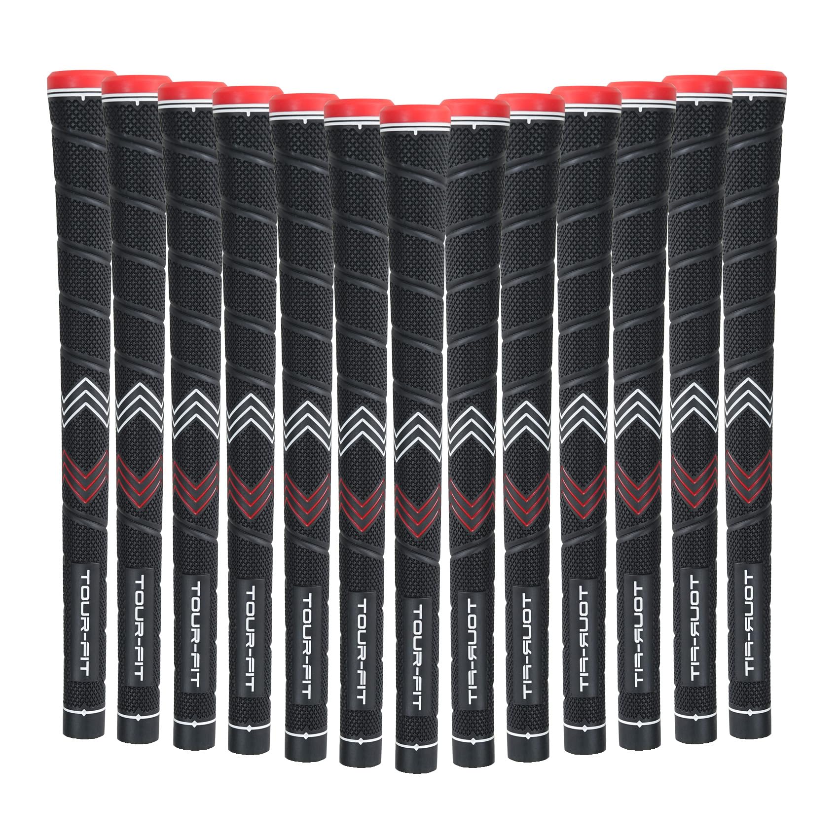 Golf Grips Tour Fit Dual Polymer Wrap 2.0 Golf Grip Free Golf Tape Super Tacky Set of 1/3/6/9/13 (Standard, Black/Red set of 13)