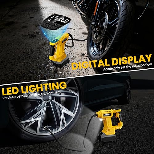 Miniatura 5 de Inflador de neumáticos inalámbrico Compresor de aire para batería Dewalt de 20 V máximo, bomba de aire portátil de mano de luz LED de 150 PSI con