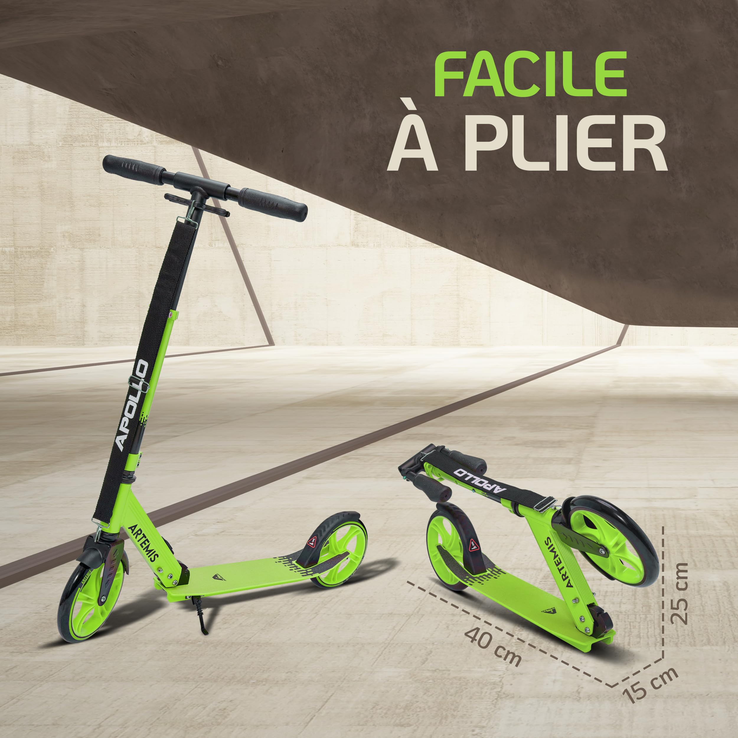 Apollo Artemis City - Trottinette Enfants Réglable en Hauteur, Adolescents et Trottinette Adultes, Trottinette à Grandes Roues, Trottinette Évolutive, Maniable, Pliable pour Enfants à partir de 6 Ans