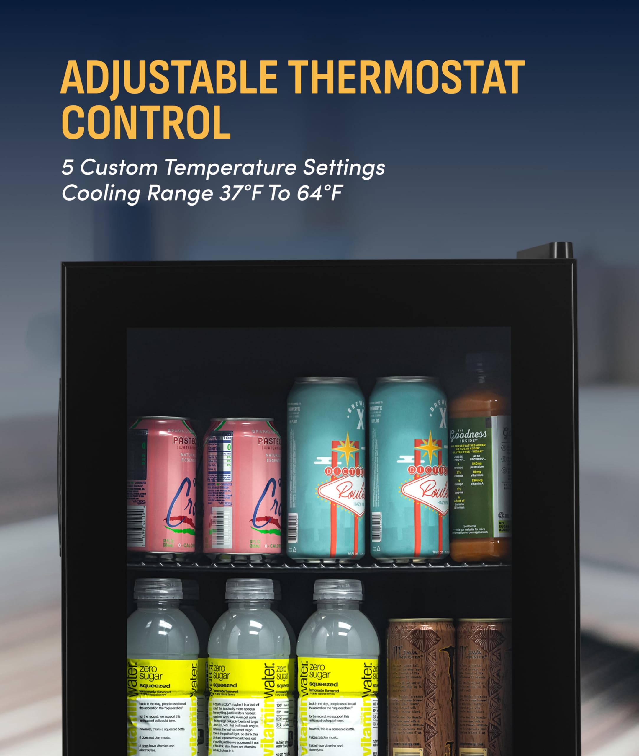 NewAir 60 Can Beverage Refrigerator | Compact Freestanding Mini Fridge For Bedroom, Dorm, Office Or Gaming Room | Glass Door, Adjustable Shelf & Quiet Cooling | Black on Fridge.com - View 5