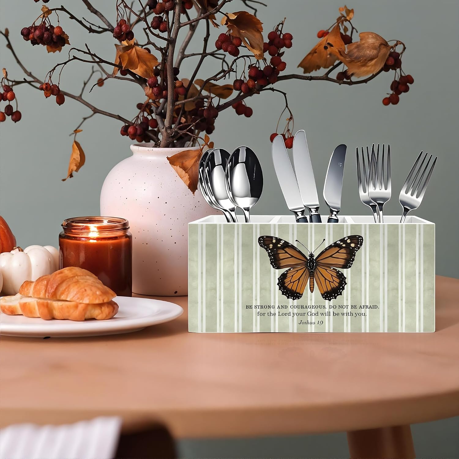 Inspirational Butterfly Christian Pen Pencil Holder, Christian Desk Decor, Be Strong and Courageous Joshua 1:9 Bible Verse Pencil Pen Holder Organizer for Home Office Desk Accessories image 4