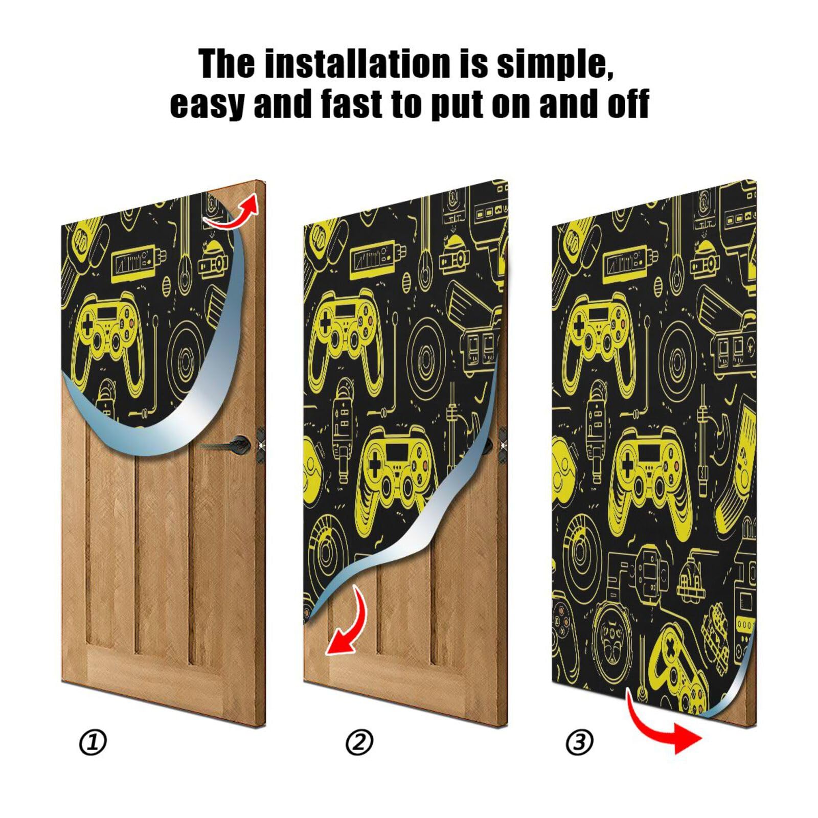 FLildon Cartoon Game Controllers Yellow Black Door Cover Decoration, Party Accessory Porch Decor for Festive Ornament Room Door Covers 32 x 79 Inch