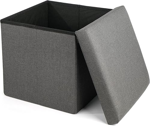 Miniatura 1 de LotFancy Cubo otomano de almacenamiento, asiento otomano plegable, otomana cuadrada con tapa para taburetes y reposapiés, contenedor de tela para