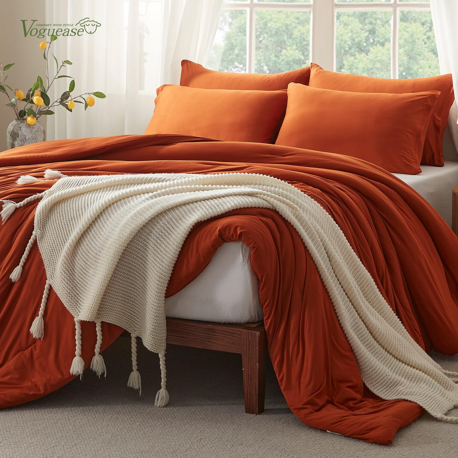 Full Size Comforter Set, Comforters Full Size Luxury Ultra-Soft Jersey Knit Bedding Sets, Umber Lightweight Down Alternative Bed Comforter for All Season, 3 Piece Bedding Set - Image 7