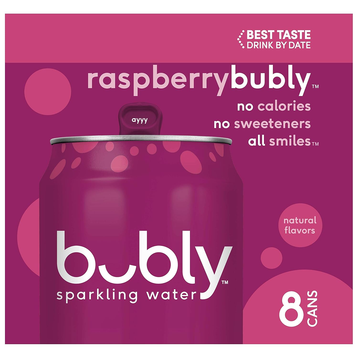 bubly Sparkling Water, Raspberry, 12 fl oz, (8 Pack)