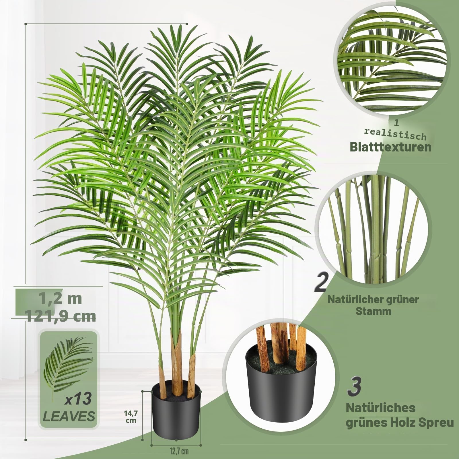 Künstliche Pflanzen groß 120cm Kunstpflanze im Topf Plastik Künstliche Palme wie echt Fake Pflanzen deko für Wohnzimmer Balkon Schlafzimmer Büro Perfektes Einweihungsgeschenk (1 Pack)