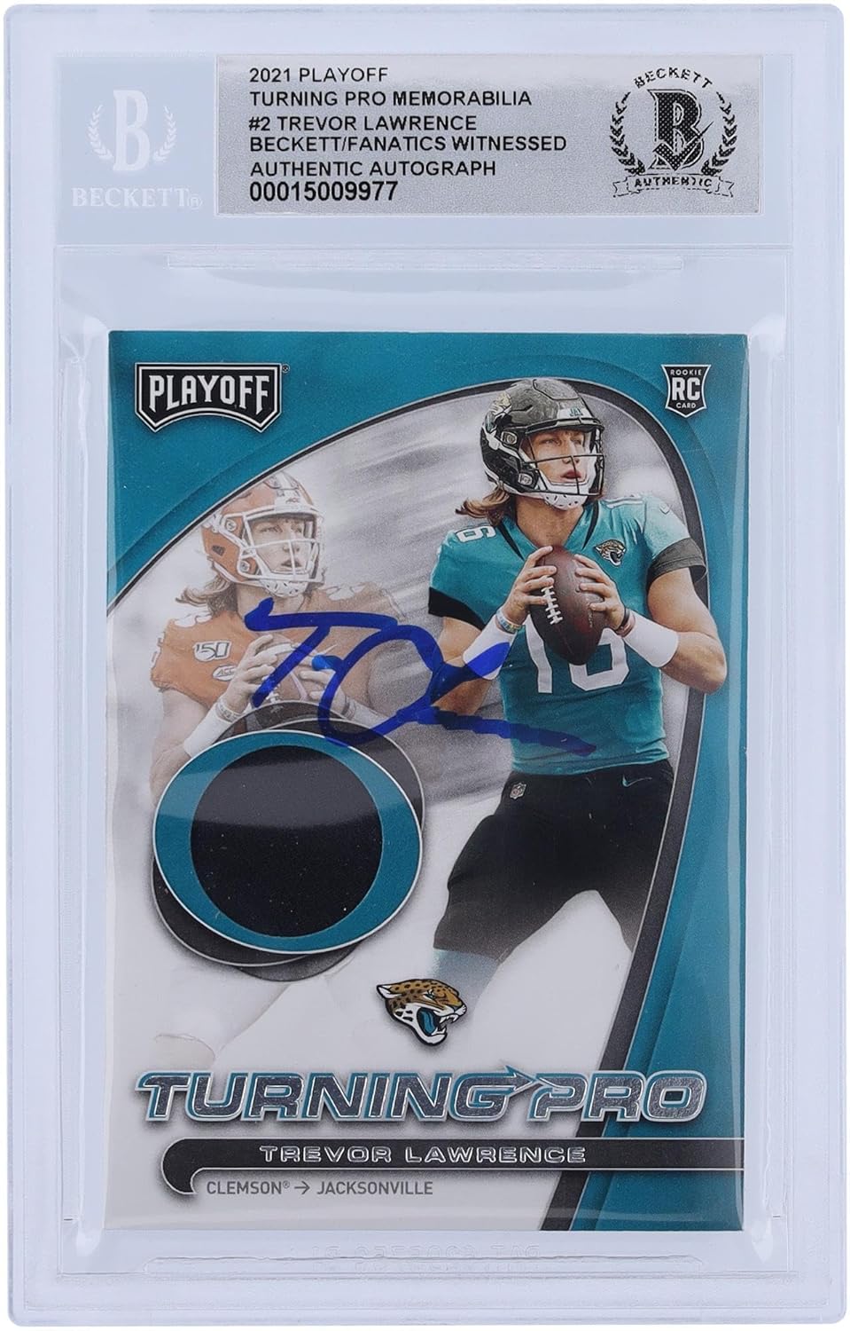 Trevor Lawrence Jacksonville Jaguars Autographed 2021 Panini Playoff Turning Pro Relic #TP-TLR Beckett Fanatics Witnessed Authenticated 10 Rookie Card - Football Slabbed Autographed Rookie Cards