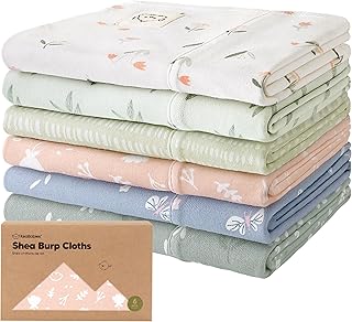 Organic Burp Cloths Baby Boy, Girl - 6-Pack Large Cotton Burping Cloths for Babies, Spit Up Rags, Super Absorbent, Ultra Soft Newborn Rag, Gender Neutral, Machine Washable, Durable (Fleur)