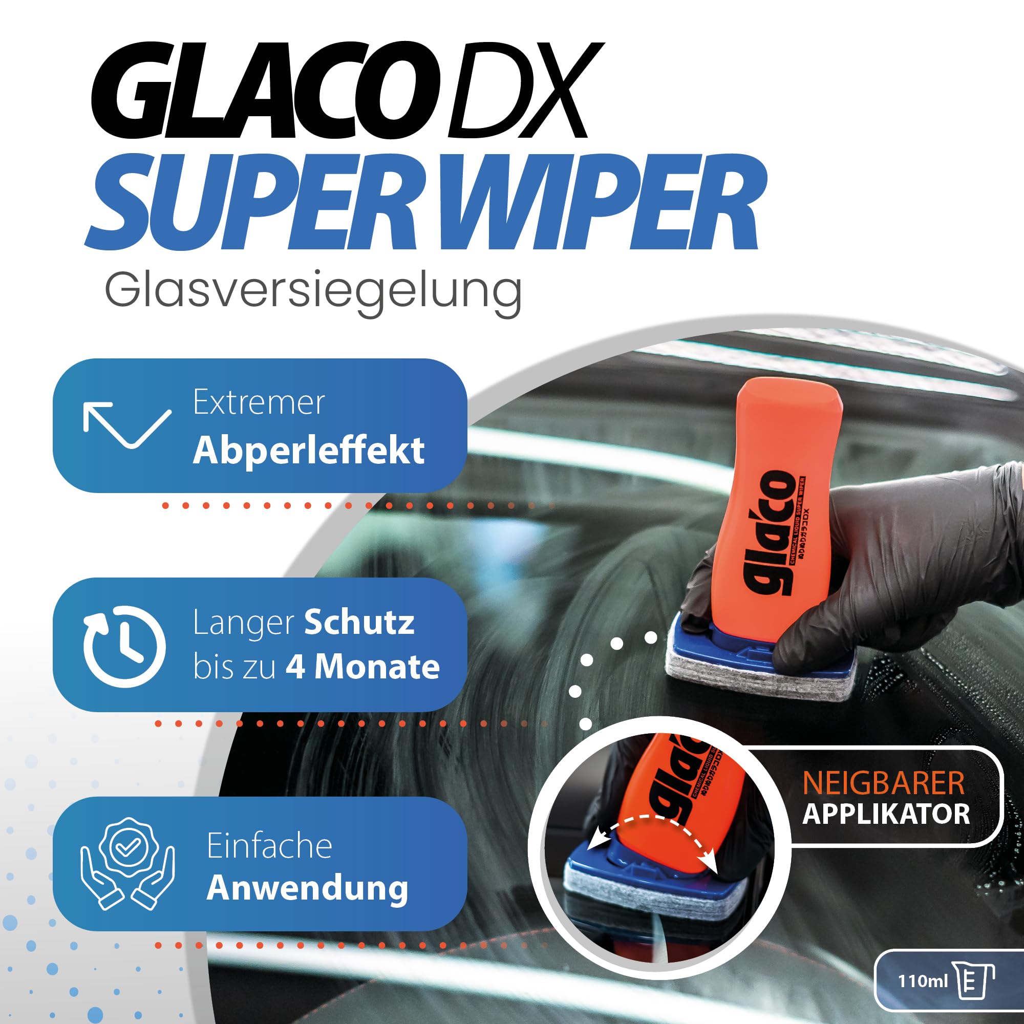 Juego de sellador de parabrisas de coche, Soft99 Glaco Glass Compound Roll On limpiador profundo + Glaco DX, eficaz deflector de lluvia para ventanas de coche hasta 4 meses, sellado nano de cristal