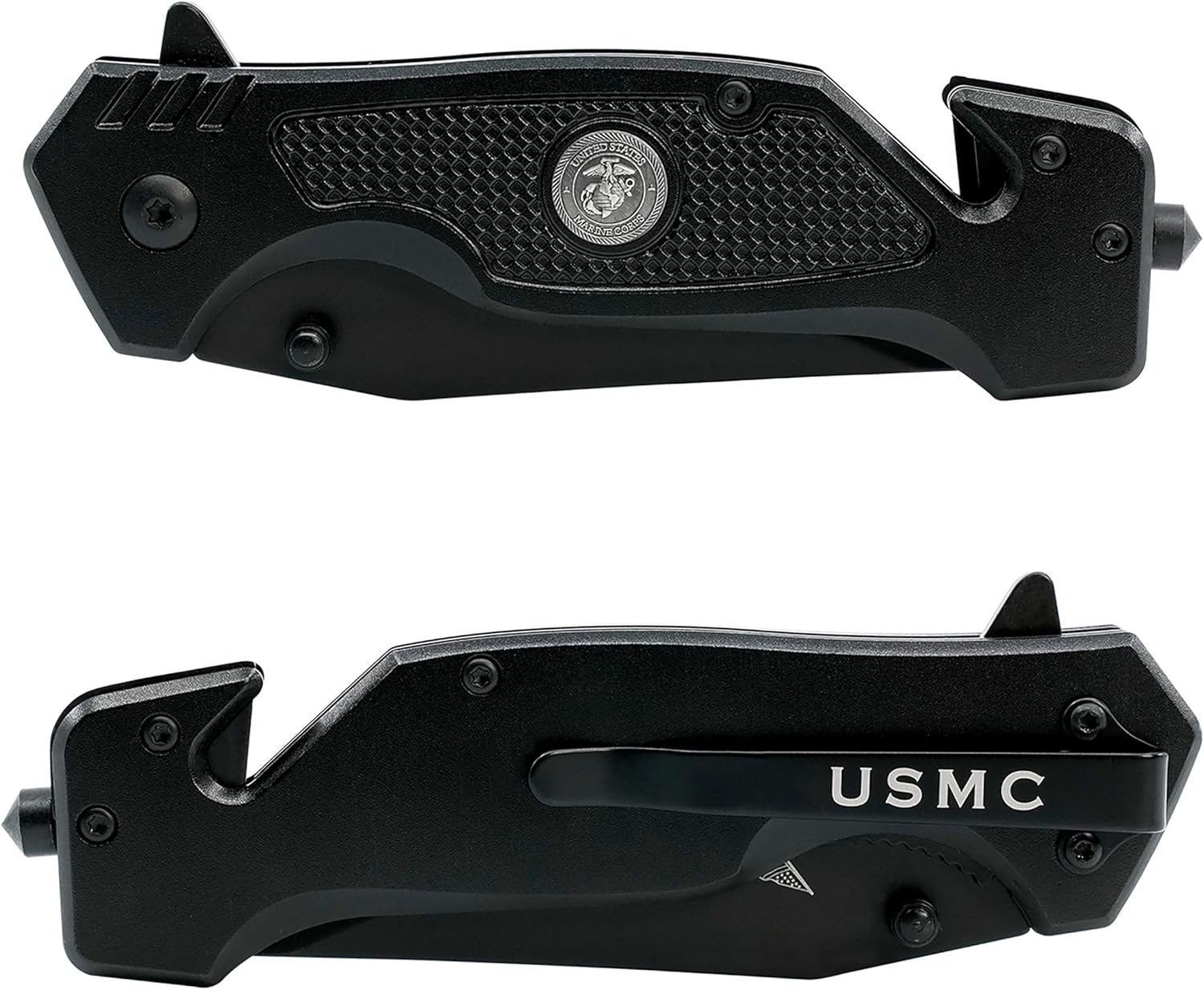 USMC Tactical Black Folding Knife 3.5 Inch Blade-Hunting, Rescue Gift for Marines Disabled Vet Owned Business | USMC Knife Black