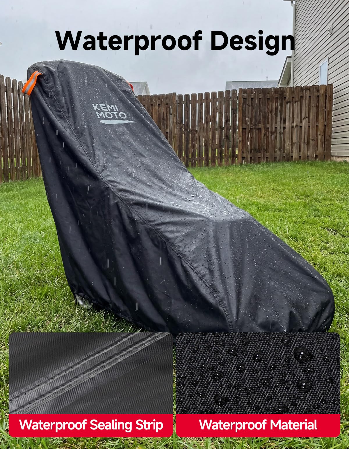 KEMIMOTO 600D Oxford Wasserdicht Rasenmäher Abdeckung Universal Schutzhülle UV-Beständig reflektierende Gurte Aufhängeöse