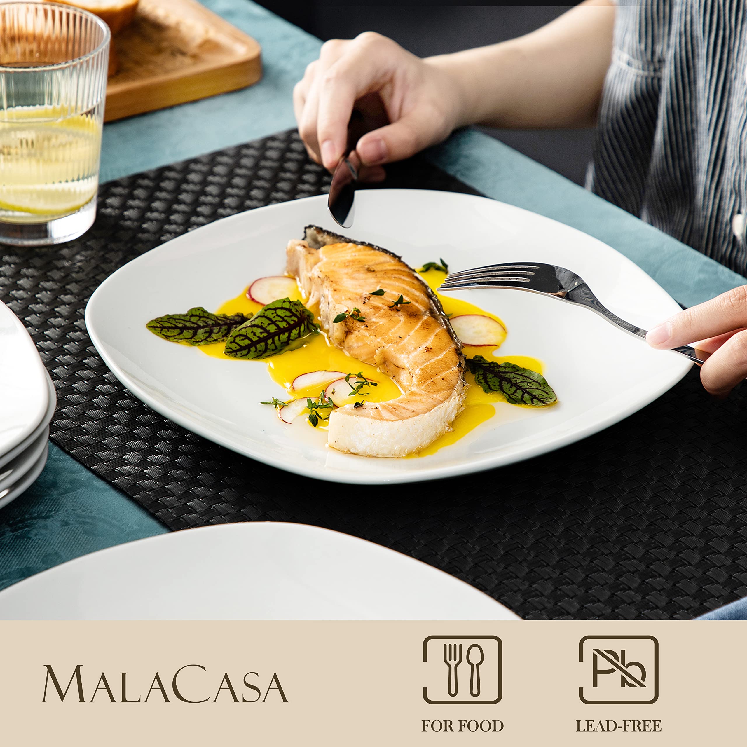 MALACASA, Série Elisa, 12pcs Assiettes Plates en Porcelaine
