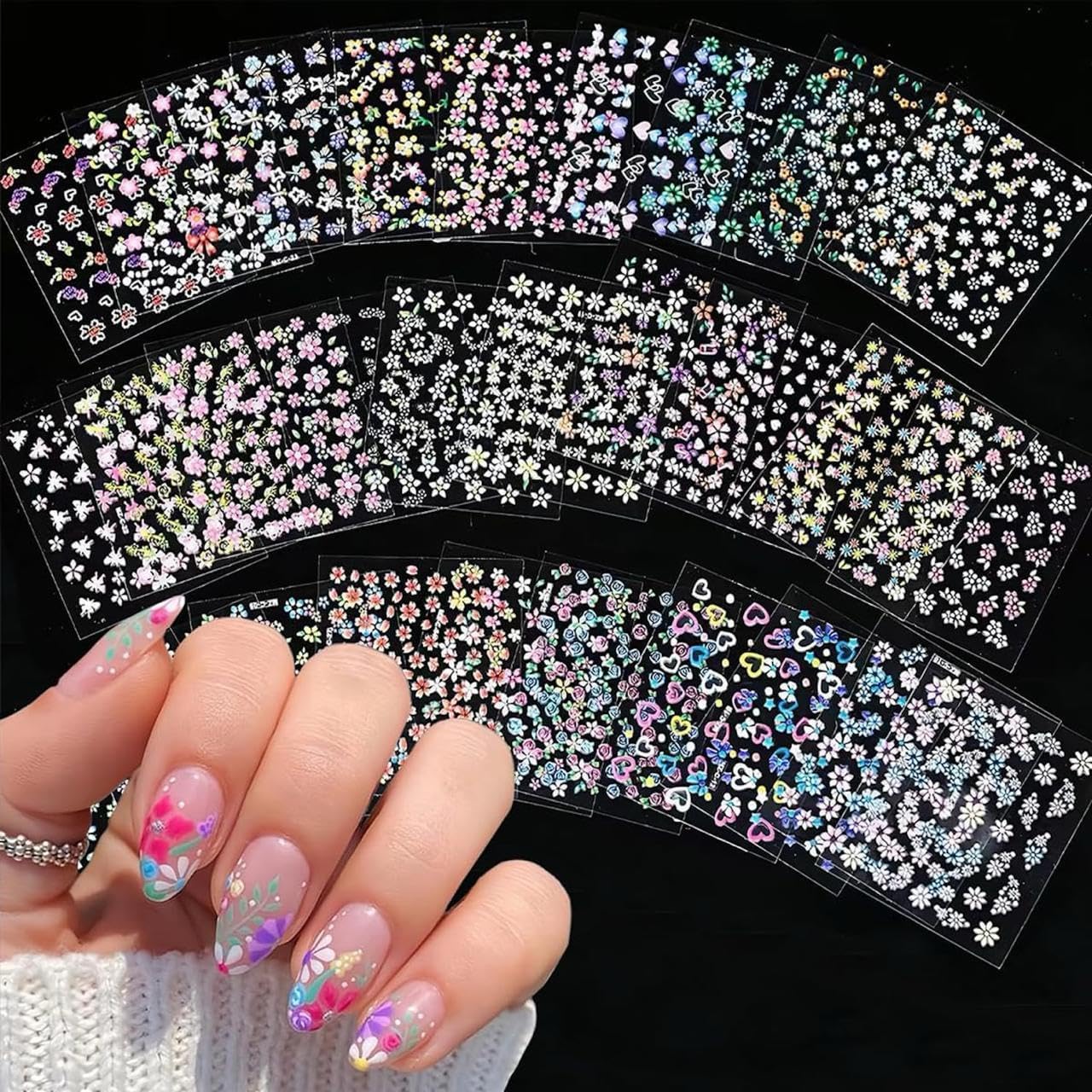 30 Sheets 3D Flower Nail Stickers | Self Adhesive Nail Art Decals | Colorful Floral Nail Decoration for Gel, Acrylic & Natural Nails-image-28