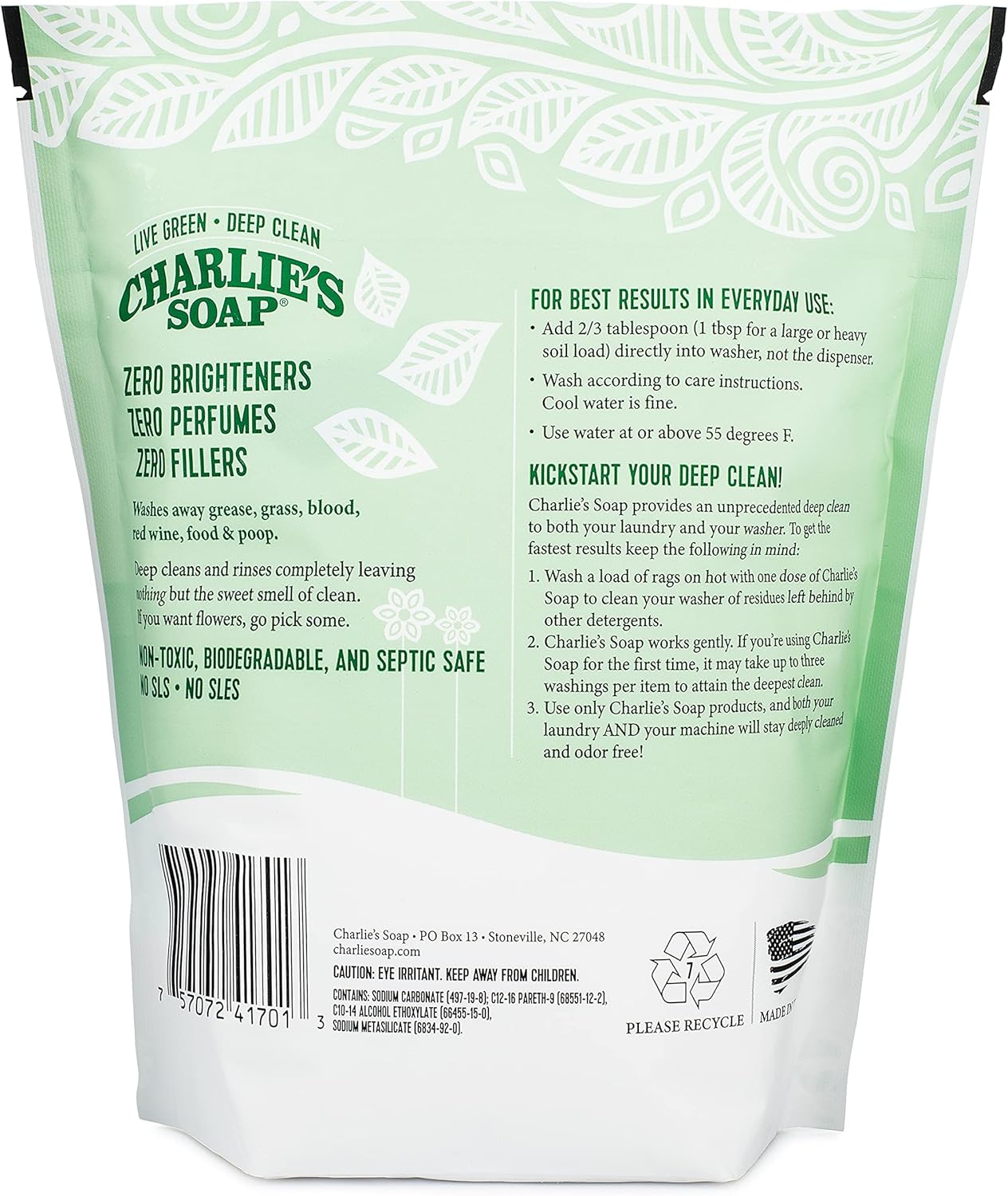 Charlie’s Soap Laundry Powder (100 Loads, 1 Pack) Fragrance Free Hypoallergenic Deep Cleaning Laundry Powder – Biodegradable Laundry Detergent That Is Both Safe and Effective : Powdered Laundry Detergent : Health & Household