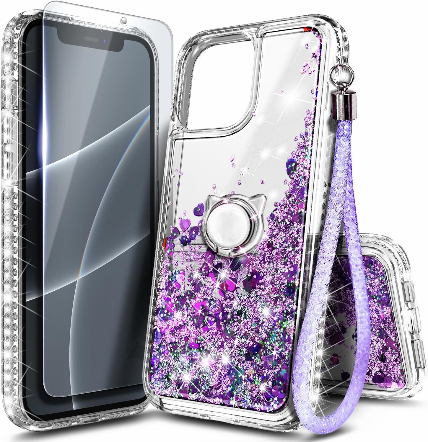 NGB for iPhone 12 Case &amp; iPhone 12 Pro Case, Cute Liquid Glitter, Purple