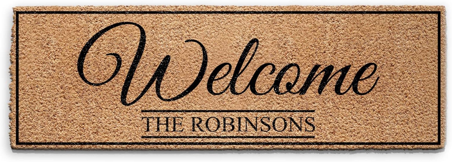 Hairyworm Personalised Doormat (60cm x 180cm) Medium, Customise with Name, Initial, Text, Coconut Core Fibre Heavy Duty Mat, Rug, Family Name Welcome Indoor Natural Coir Ultra Wide Door Mat