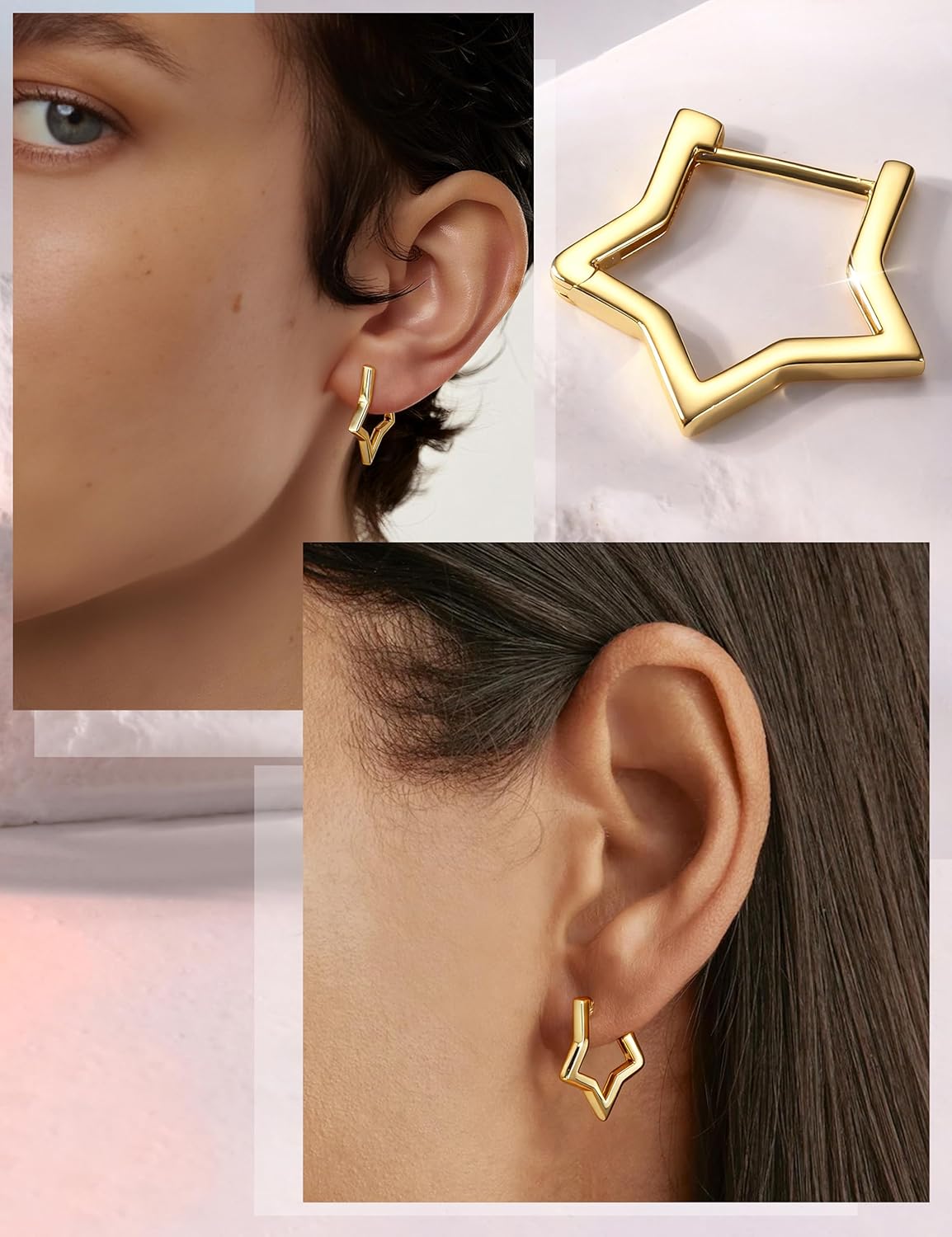 MILACOLATO Solid 925 Sterling Silver Small Hoop Earrings for Women 14K Gold Filled Geometric Huggie Hoop Earrings Hypoallergenic Triangle Rectangle Heart Star Oval Hoop Earrings for Women Trendy Jewelry Gifts - Image 3