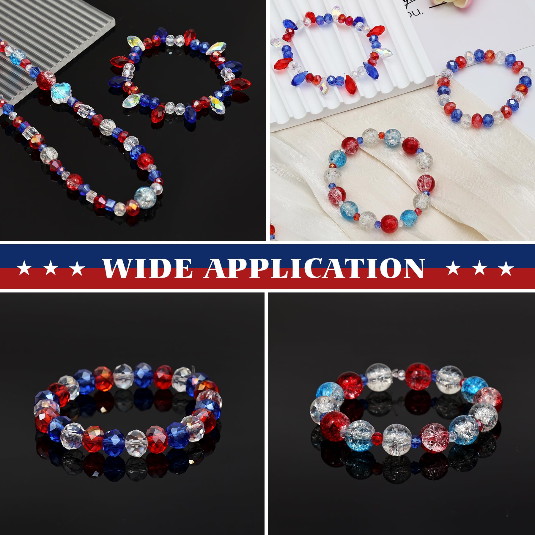 Czerwono-niebieskie szklane koraliki, 4 lipca, kryształowe, patriotyczne, DIY, bransoletki, koraliki do biżuterii, naszyjnika, opaski, kolczyków, breloczków, zestaw rzemieślniczy (czerwony, niebieski