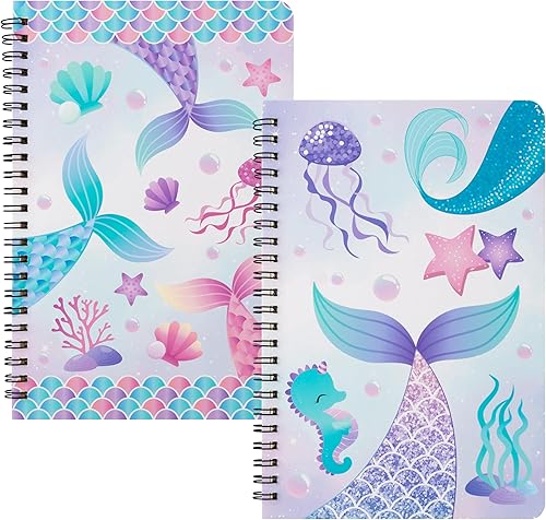 Miniatura 1 de B1ykin 2 cuadernos de espiral de sirena A5, 50 hojas, 100 páginas, encuadernados con alambre, cuaderno de viaje de tapa dura, cuaderno de notas de