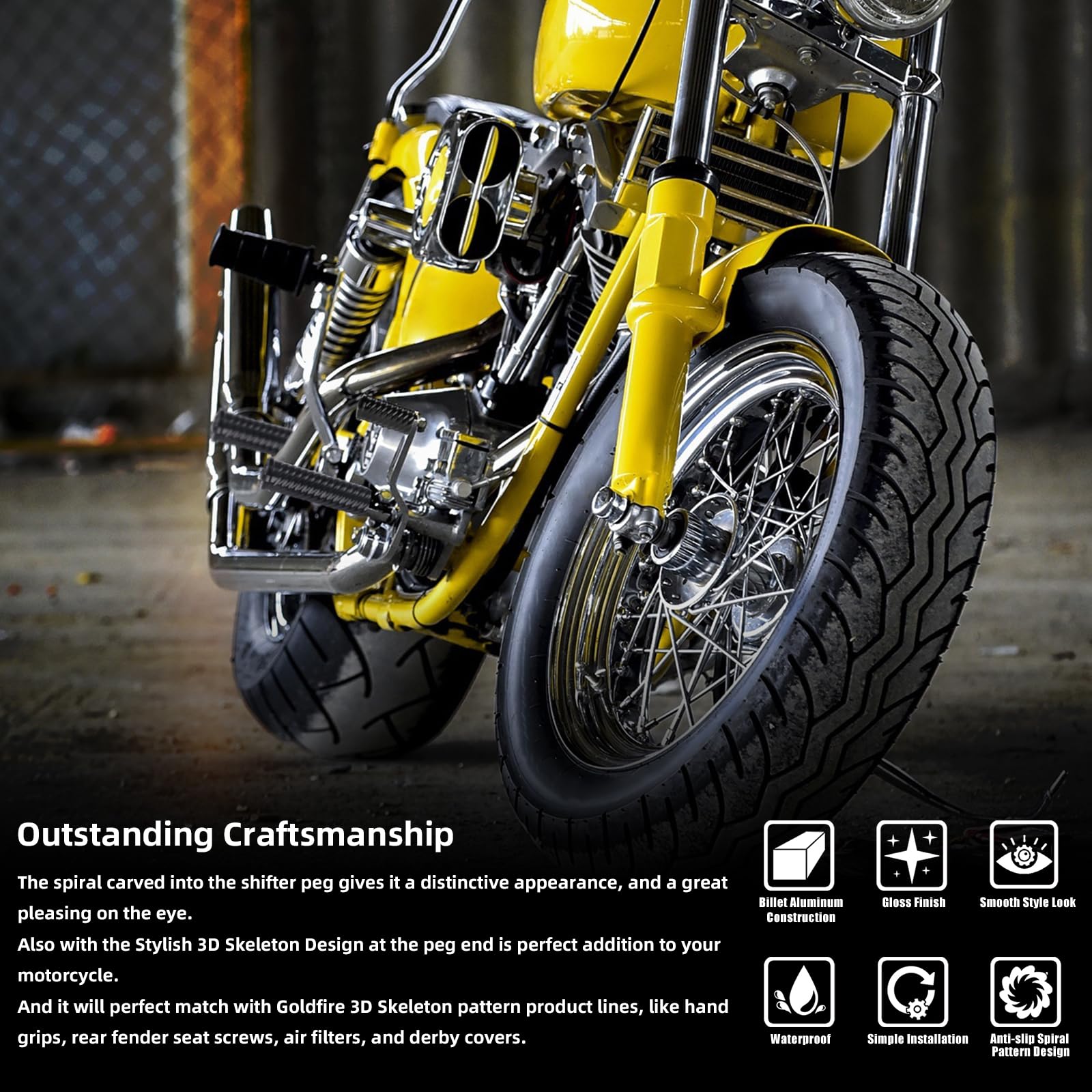 Goldfire Estriberas para palanca de cambios de motocicleta estilo calavera 3D + reposapiés delgado de montaje macho compatible con Harley Sportster Dyna Touring Peg Mount Pedal reposapiés (negro)