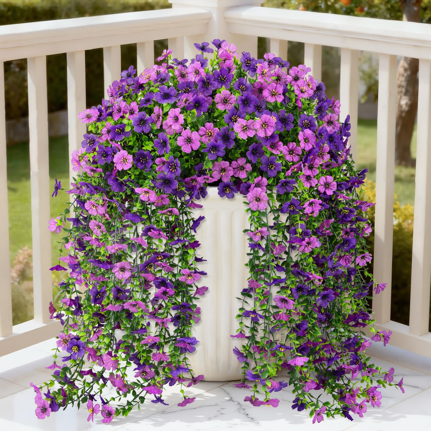 Bassion 4 Pcs Artificial Hanging Flowers for Outdoors, Mixed Purple