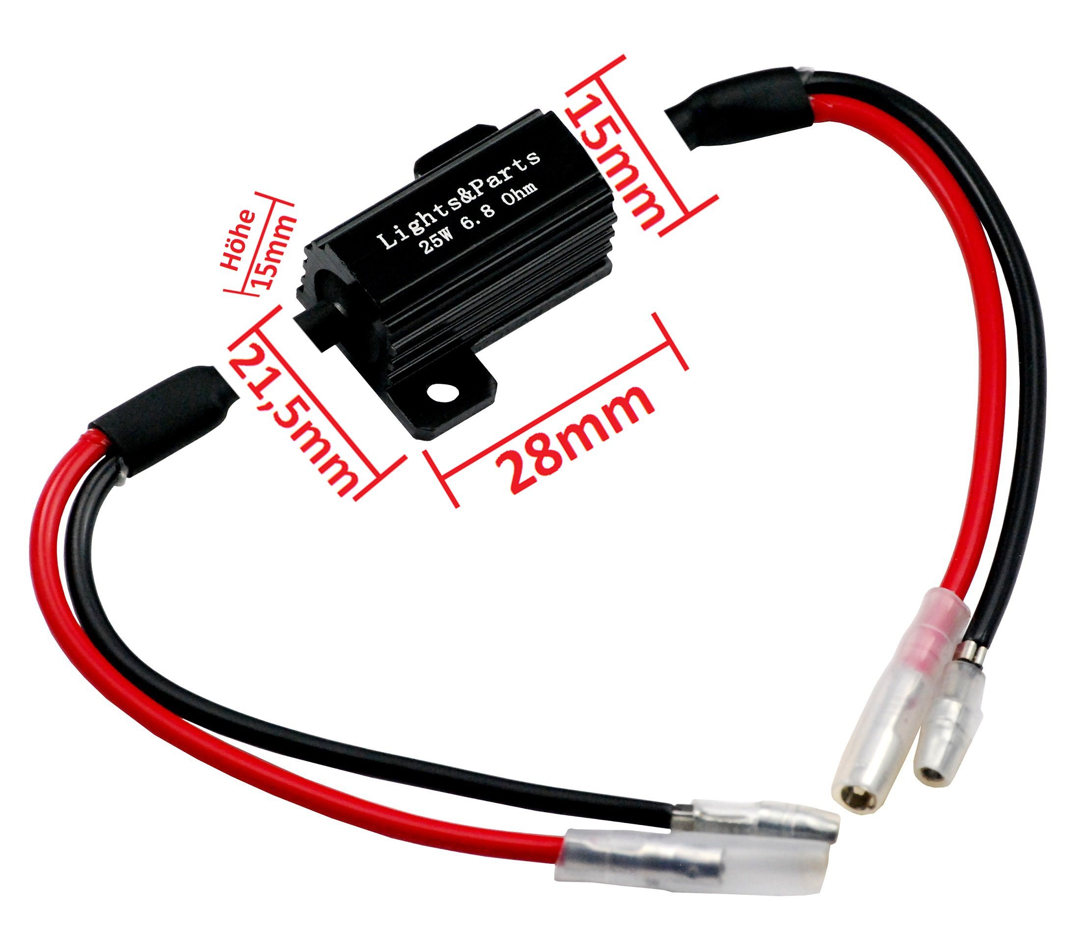 Rezystor do kierunkowskazów LED 12V 21W - 2 rezystory do kierunkowskazów LED, rezystor mocy - 25 wat 6,8 ohm 12V - rezystor kierunkowskazów - zapewnia właściwą częstotliwość migania dla motocykli