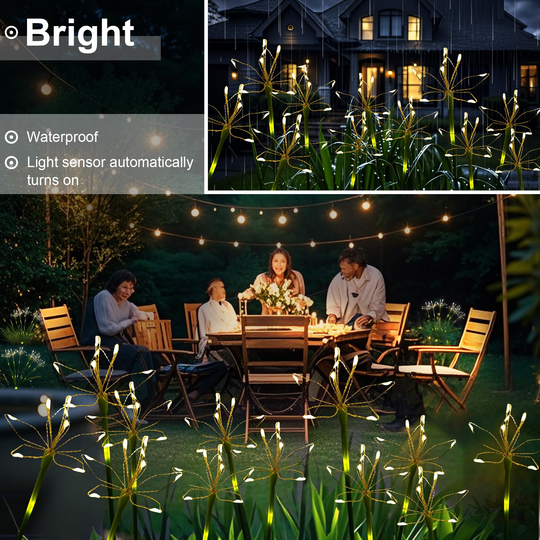 Solar-Feuerwerk-Lichter für den Außenbereich, wasserdicht, 4 Stück, funkelnde Glühwürmchen-Gartenleuchten mit 2 Modi, 120 LEDs, für Hof, Terrasse, Weg, Dekoration, einzigartige