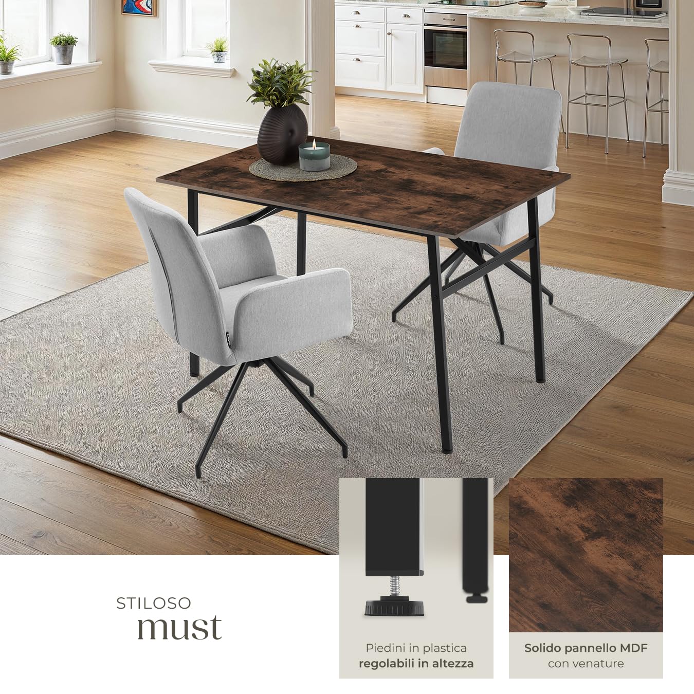 tectake® Tavolo da Pranzo - 120 x 75 x 76 cm - Tavolo per Casa e Cucina Moderno, Banco da Lavoro Salvaspazio per Soggiorno, Arredamento Casa - Legno Industriale Scuro
