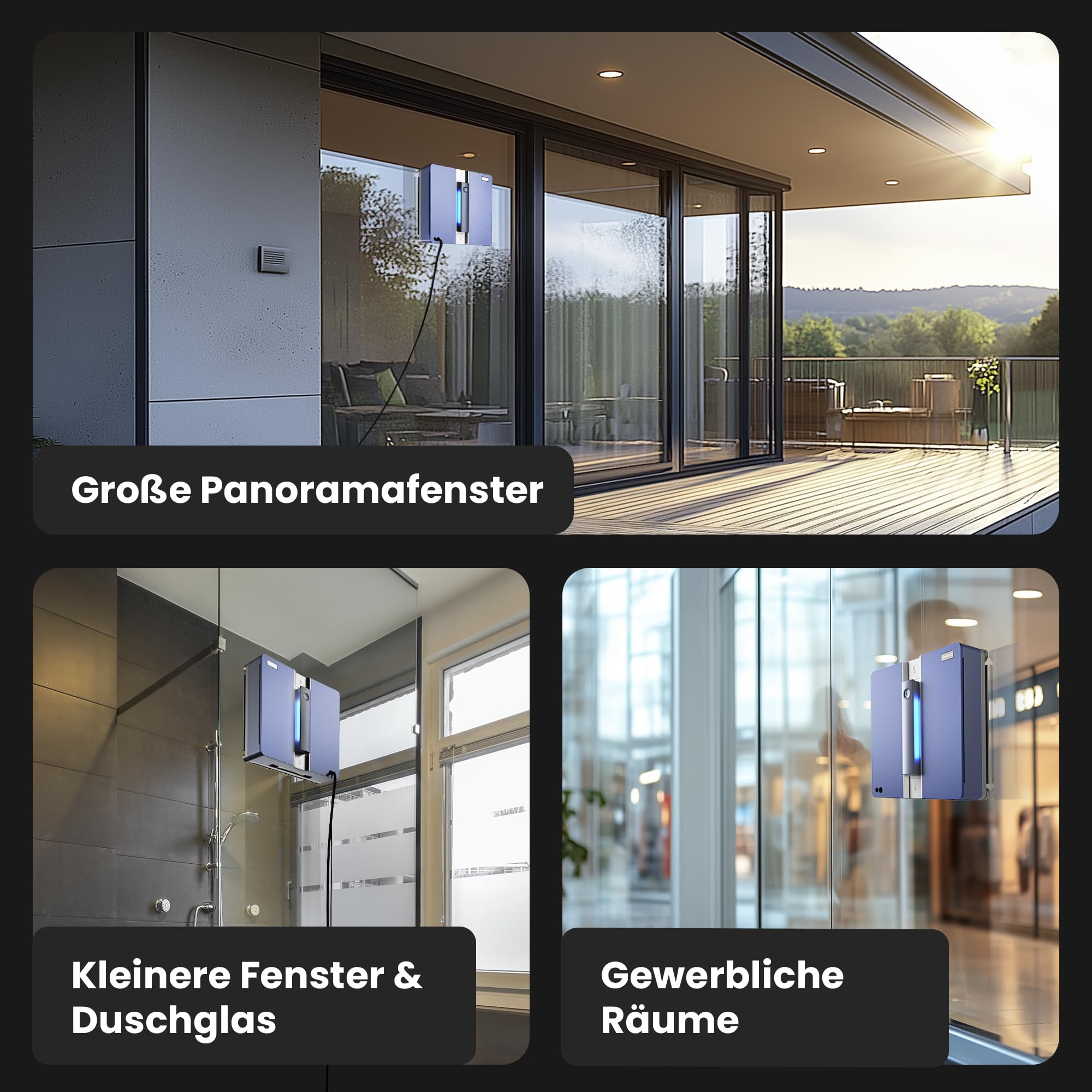 X9 Pro (DE) Elektrischer Fensterputzer – Intelligenter Fensterputzroboter mit 4-Wege-Sprühfunktion, Präziser Navigation, Randerkennung, LED-Status, Leisem Betrieb & Deutscher Sprachausgabe