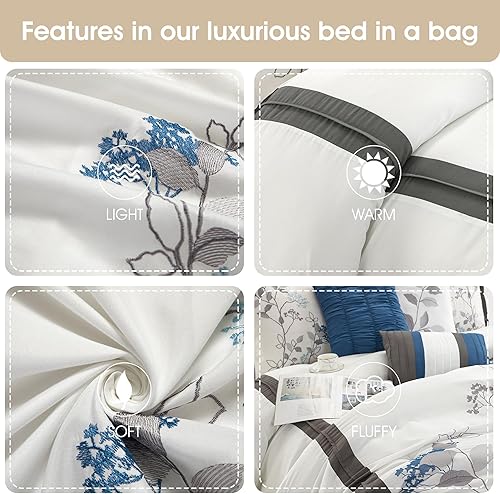 Miniatura 7 de Grand Avenue Juego de edredón blanco tamaño King, 7 piezas, juego de ropa de cama prémium para todas las estaciones, fundas de almohada, falda de