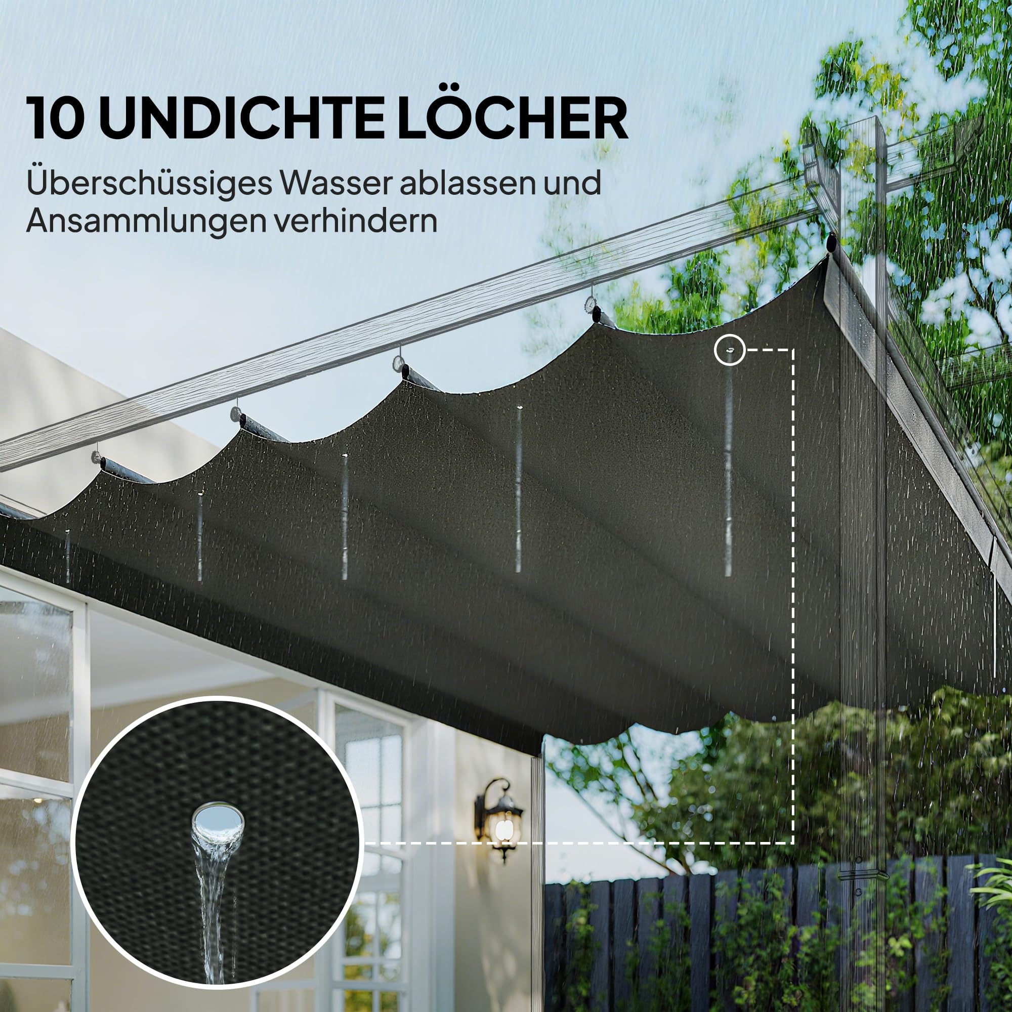 Outsunny Ersatzdach für 4 x 3 m Pergola, wasserdicht einziehbar Welle Überdachung mit Regenabflusslöchern, NUR Schattenabdeckung für Garten, Terrasse, 350 x 260 cm Hellgrau