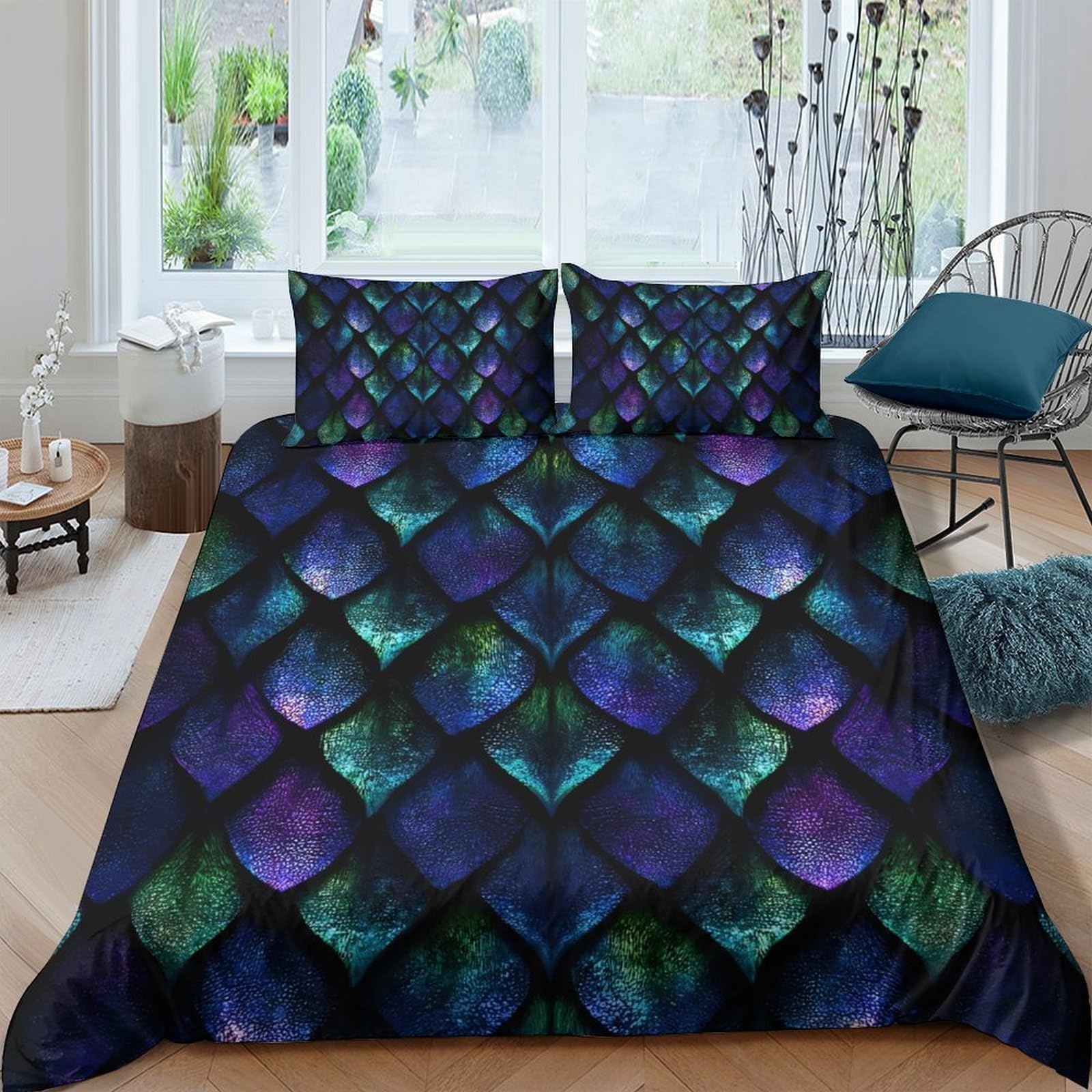 Ctjqhvkz Style-4 3D Printed Iridescent Dragon Scale Fitted Sheet Microfiber Soft Breathable Aurora Mattress Cover For Bedroom Decor Single（135X200cm）
