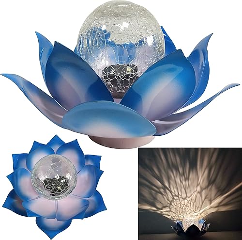 Luz solar al aire libre de la flor de cristal del metal decorativo impermeable jardín luz LED Lotus Flower lámpara de mesa