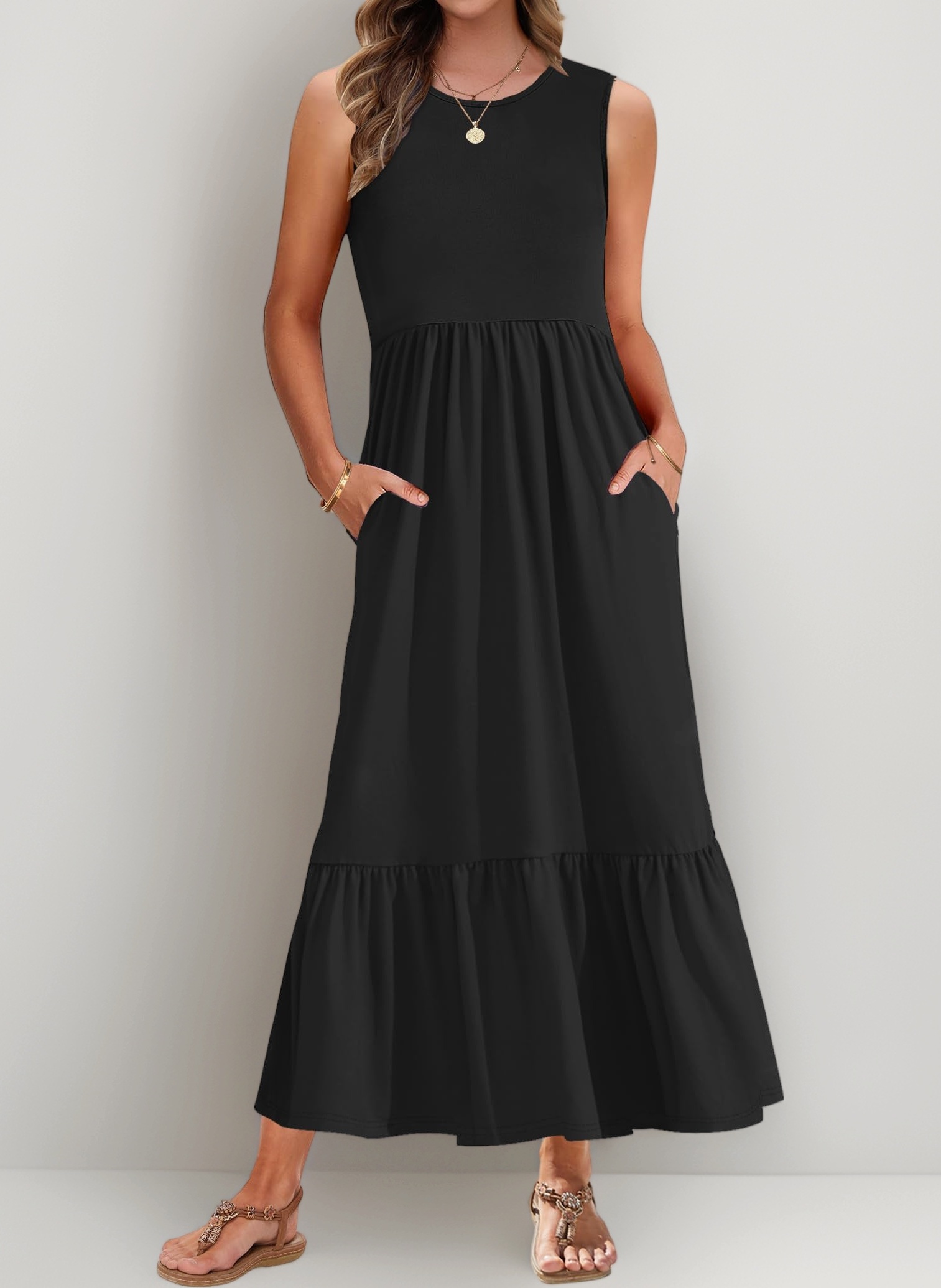 Women Sleeveless Maxi Dress with Pockets