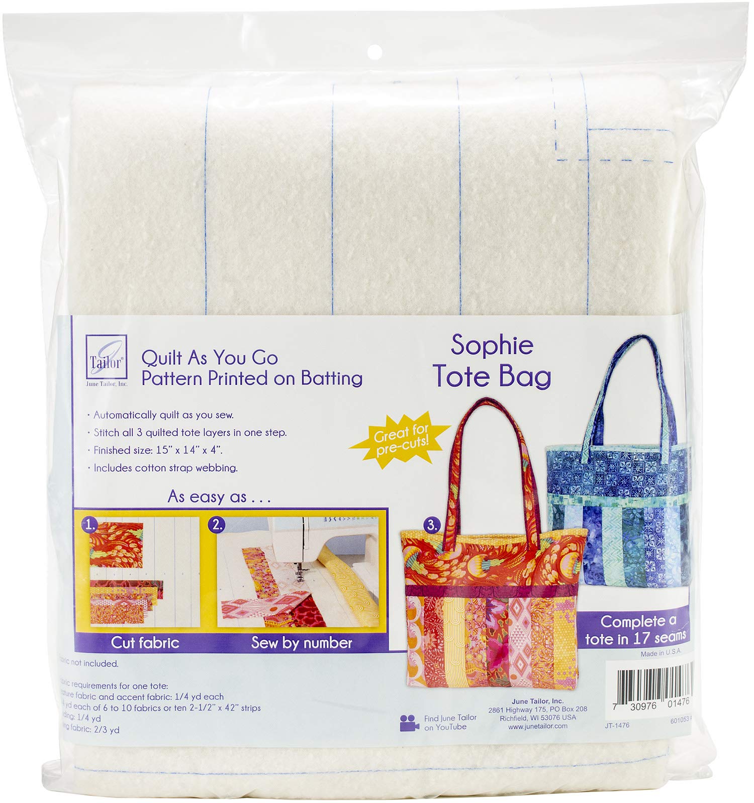 June Tailor JT-1477 Borsa Torta Quilt As You Go Alexandra – Kit Trapunta Fai-Da-Te (38x35 Cm)