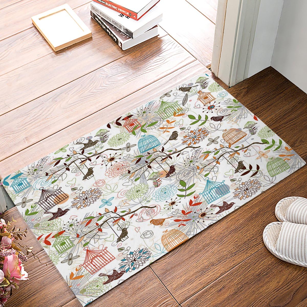 Lifechic Doormat Non-Slip Rug Kitchen Dining Living Hallway Bathroom Pet Area Rug Soft Doormat Entry Rugs 18"x30" - Bird Flowers