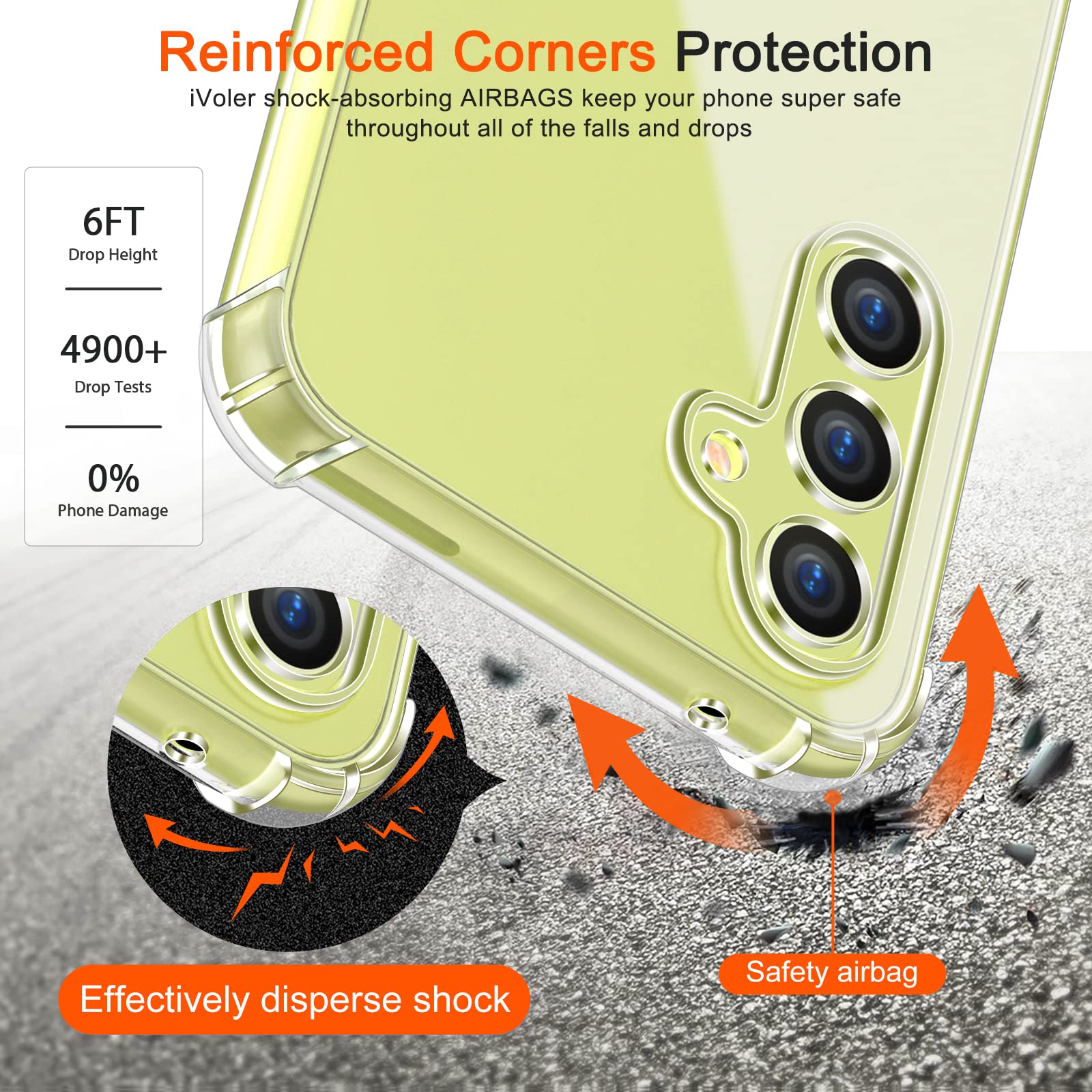 iVoler Cover per Samsung Galaxy A34 5G, Antiurto Custodia con Paraurti in TPU Morbido e 3 Pezzi Pellicola Vetro Temperato, Ultra Sottile Trasparente Silicone Protettiva Case