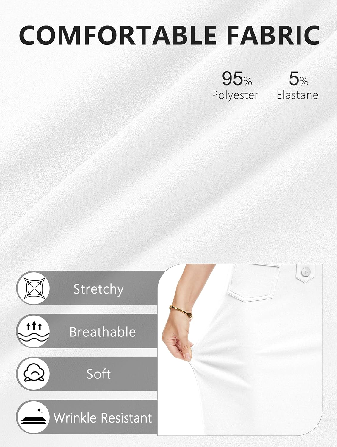 SEVEGO Women's Pencil Skirt Stretch High Waist Below Knee Bodycon for Office Casual with Patch Pockets - Image 4