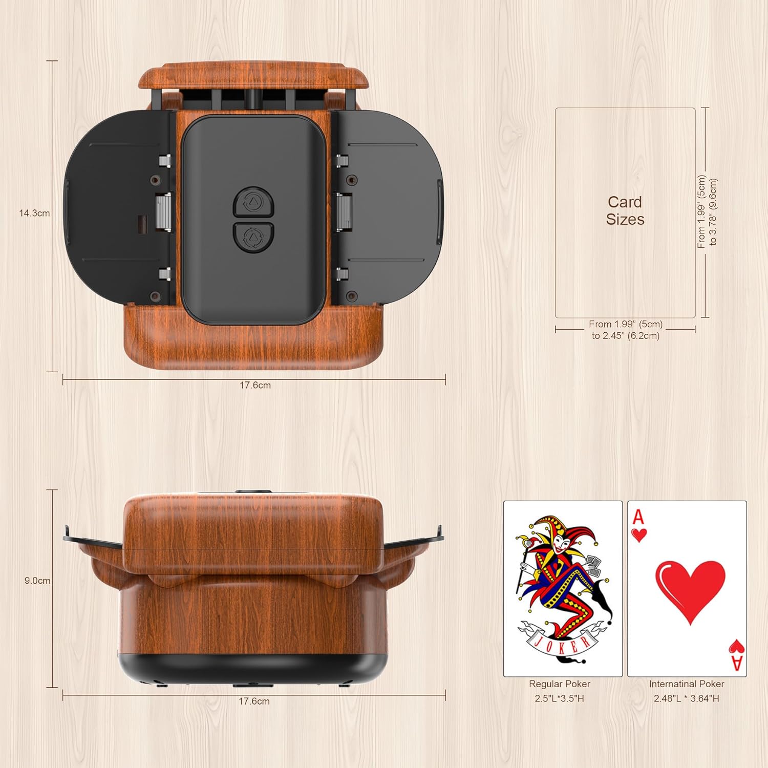 Automatic Card Shuffler 2 Deck, Wood Grain Finish Shuffle Machine for Poker Games, Quiet Playing Card Shuffler, Joymanic